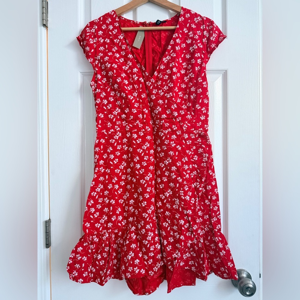 J. Crew Red Floral Faux Wrap Dress NWT